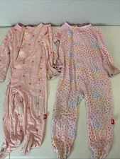 Lot of 2 Magnetic Me  6-9 mos Baby Girl  Sleeper Footie Pajama Swans/ Polka dots