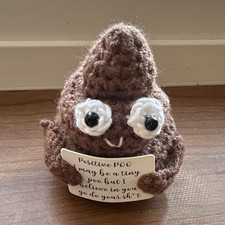 Handmade Crochet Positive Poo Plush Stuffed Figure with Quote Sign