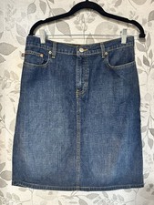 Polo Ralph Lauren Denim Skirt w/ Slit Vtg UEC Knee Length size 6 y2k Flag Cotton