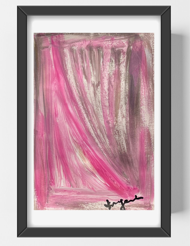 GUAJARDO Original Abstract Expressionism Pretty in Pink 9X6 Paper Signed Art