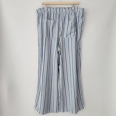 Loft Emory Wide Leg Pants in Stripe Blue White Striped Lyocell High Rise size XL