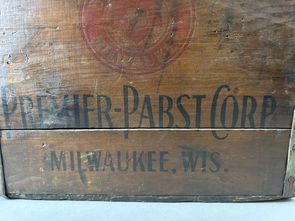 Rare Vtg Premier Pabst Corp PBR Wooden Beer Crate Case Milwaukee, WI 12 24oz EX - Image 3 of 4