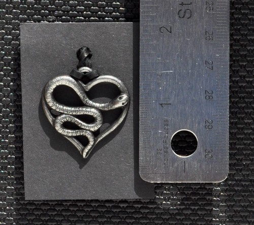 Amulet with Black Leather Cord Necklace-Snake Heart (gift charm eternity power) - Picture 4 of 4