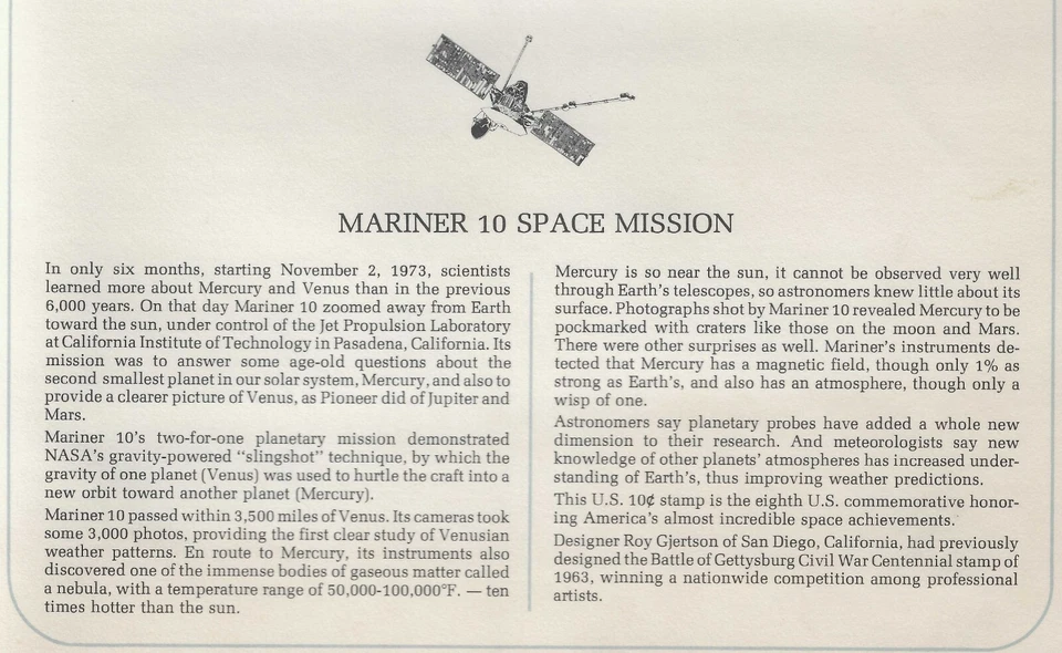 Mariner 10, Venus/Mecury, SPACE  1975 First Day Issue cover with literature - Image 2 of 2