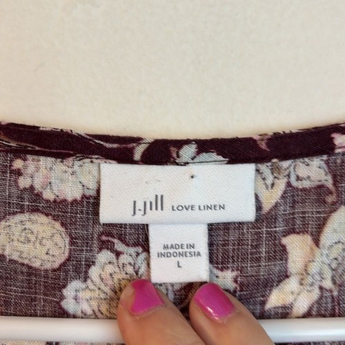 J. Jill 100% Love Linen Floral Sleeveless tiered Top blouse boho maroon White LG - Picture 10 of 13