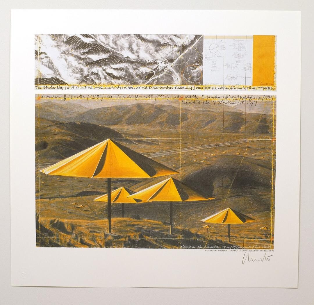 アート・デザイン・音楽 Christo The Umbrellas CHRISTO : Umbrella Yellow Signed Pencil Offset Lithograph