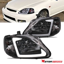Clear Headlights W Led Drl Tubes For 1999-2000 Honda Civic Ek Ej Front Lamps