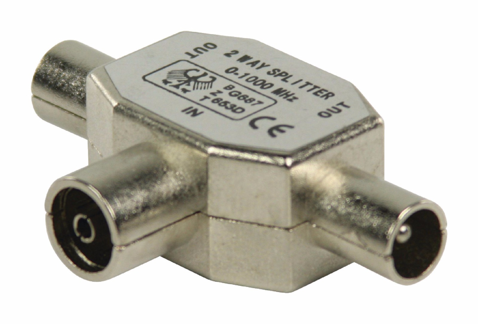 TV Aerial Splitter - TV Coaxial Female to 2x TV Coaxial Male 1 INTO 2