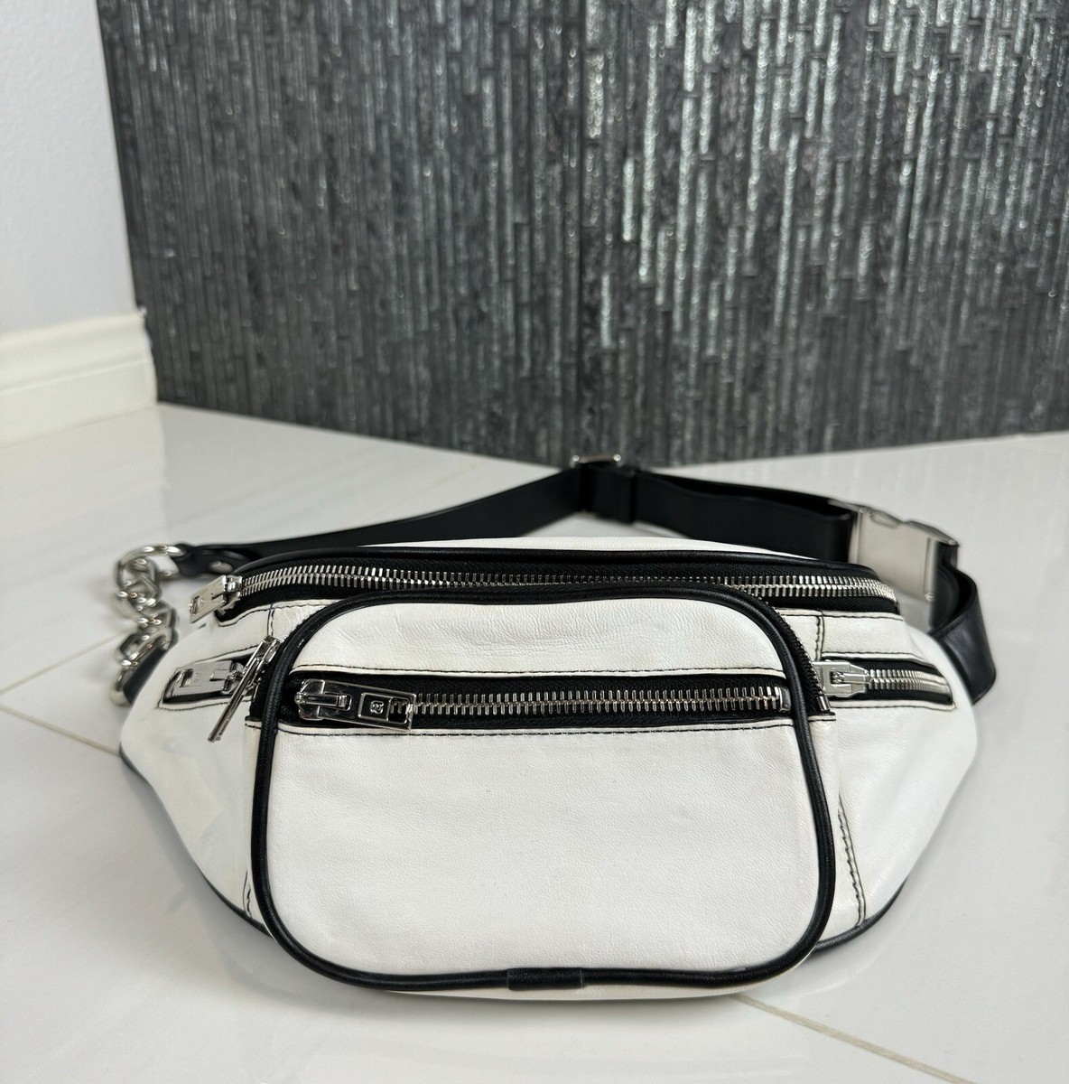 Authentic Alexander Wang White/Black Attica Fanny Pack Lambskin