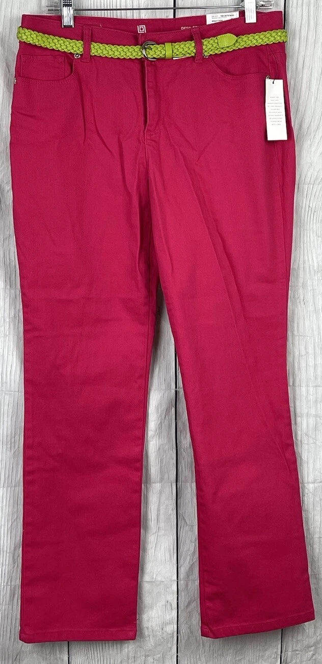 NWT Liz Claiborne sz 10 Petite Hot Pink Capri Pants w/ Stretch & Lime Green Belt