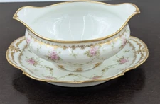 Charles Field Haviland Limoges Floral Gravy Boat Bowl with Underplate GDA France