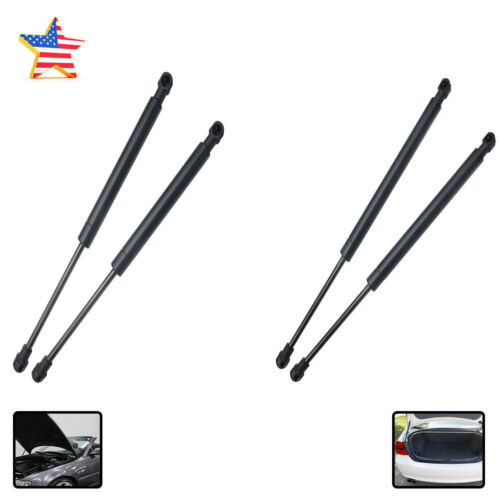 4PC Black Front Bonnet Hoods + Rear Trunks Gas Struts For 2001-2006 BMW 325Ci