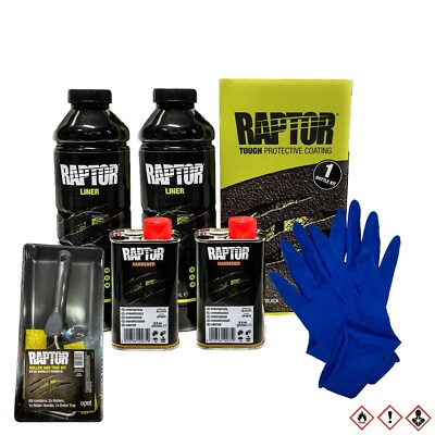 2x U-POL RAPTOR 948ml Transportflächen Schwarz + Härter +Handschuhe+ Rollerset