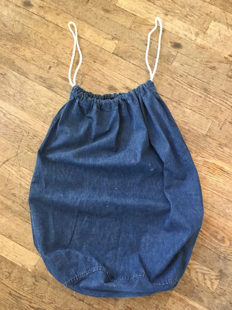 Vtg 40s 50s WWII Dark Blue Indigo Denim US Navy USN Duffle Utility Laundry Bag