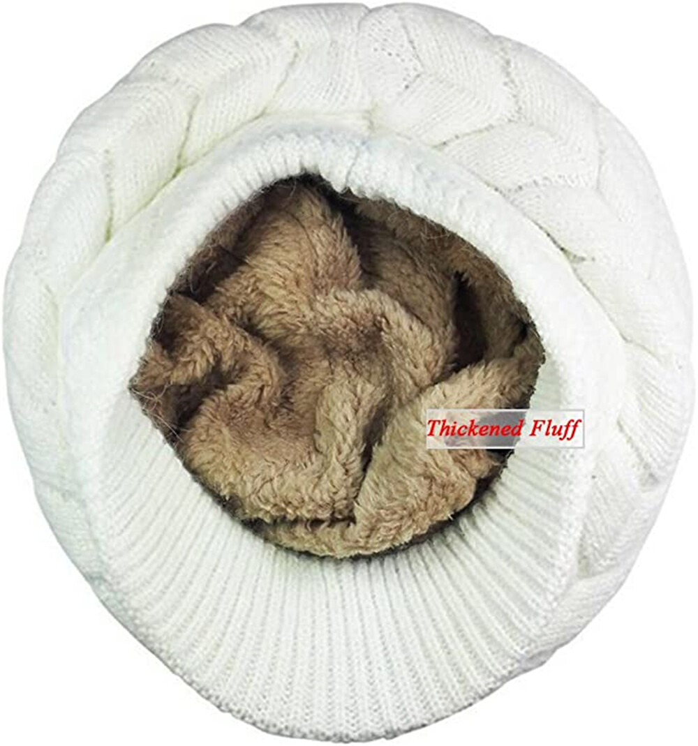 ?Women’s White Winter Warm Knit Wool Snow Ski Hat with Visor Womens Winter Hats With Brim, Mixed Color Knit Visor Beanie  main image 3