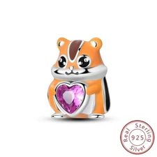 MULA 925 Sterling Silver DIY Charm CZ Enamel Hamster Heart For Women Bracelet