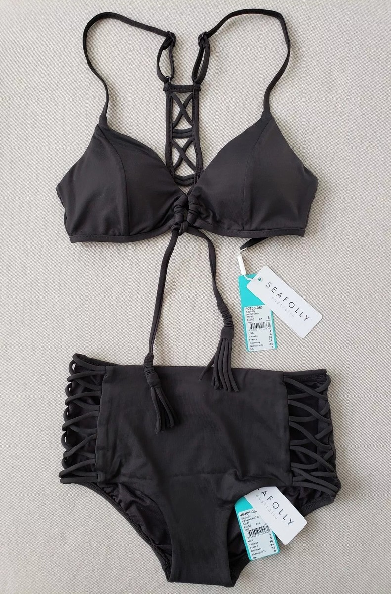 ローズ NWT Seafolly Loop Front Bralette Top & High Waisted Lattice Bottom