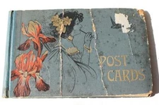 Victorian Lady Flowers Vintage Postcard Album Folder Pretty Beat Up Still Nice -