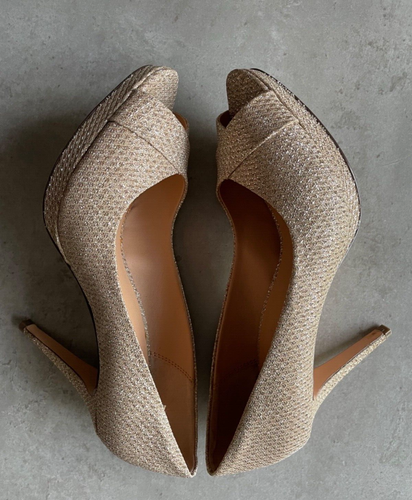 Roland Cartier Shoes Women's Deco Gold High Heel Platform Peep Toe Size 39 - Picture 4 of 13