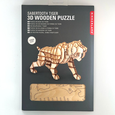 Sabertooth Tiger 3D Wooden Puzzle 59 Piece Laser Cut No Glue Kikkerland GG108