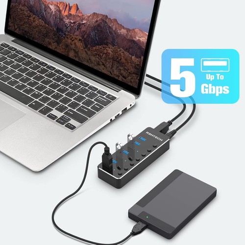 Aktiver Aluminium USB 3.0 Hub 7 Anschlüsse mit Netzteil hohe Datenübertragung... - Bild 4 von 11