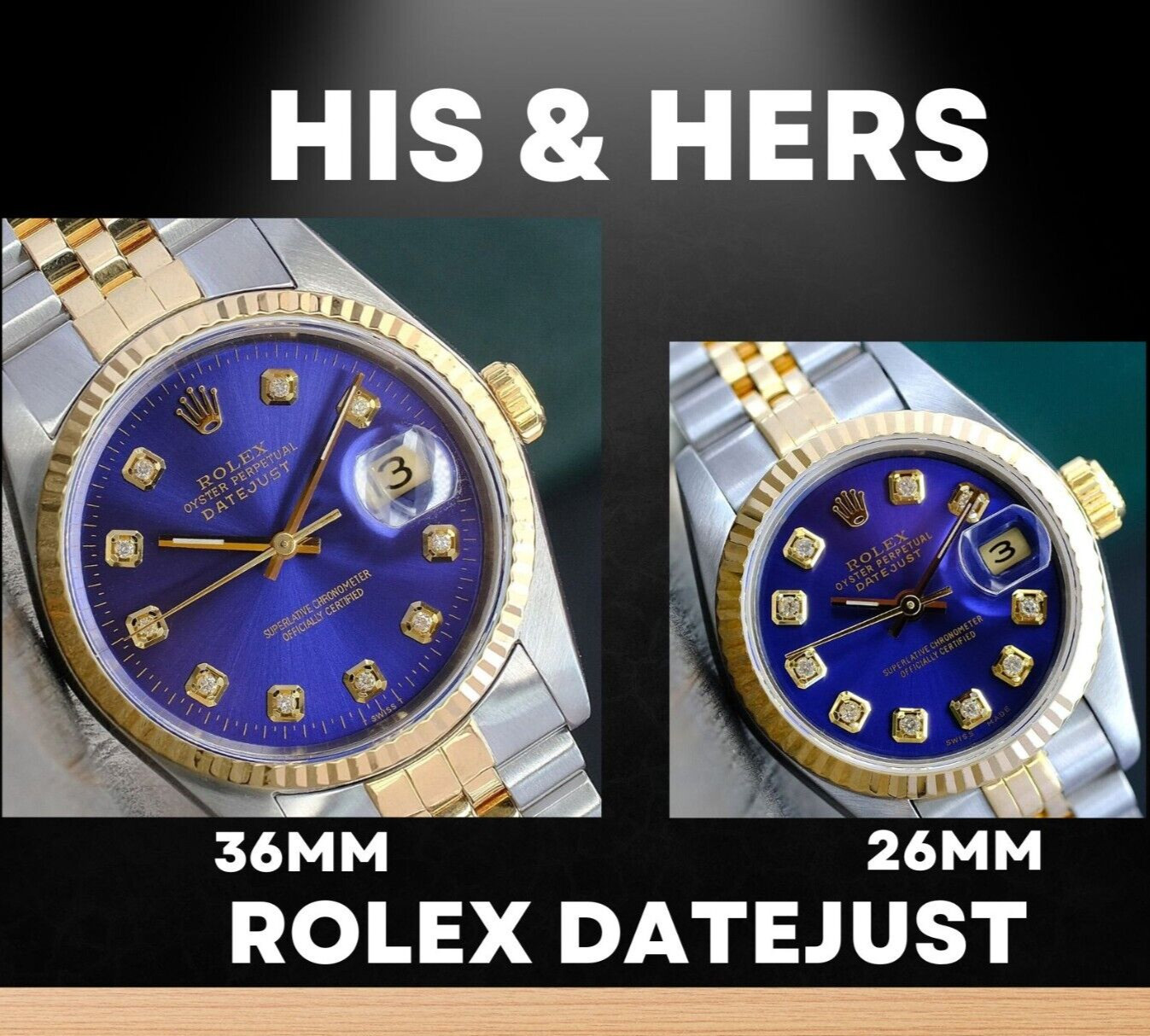 Rolex Datejust 18K Gold Steel His & Her Watch 36mm Mens 26mm Ladies 16233 69173