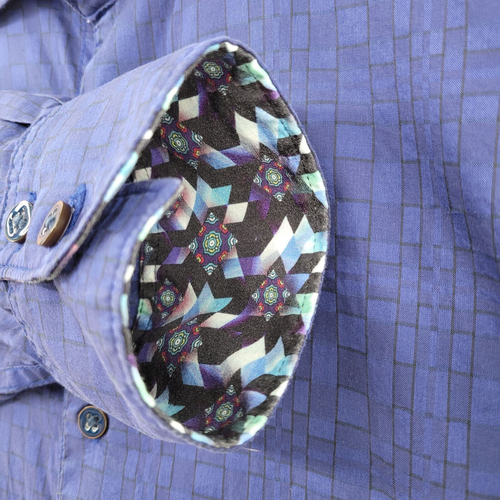 Robert Graham Men Size L Blue Geometric Cotton Classic Fit Flip Cuffs