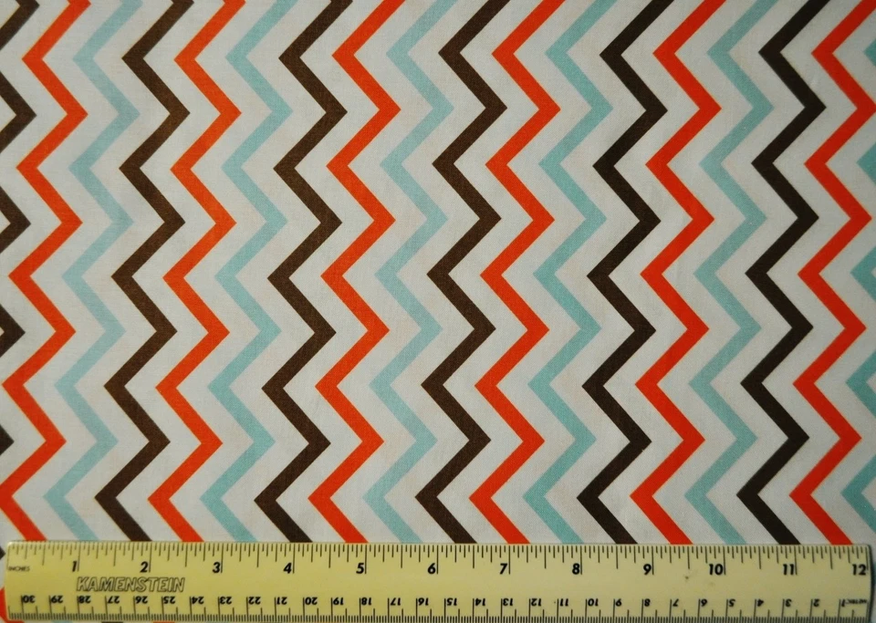 1/4 yard cotton quilt fabric Mini Chic Chevron zig zag Brown, Orange, Light Teal - Image 2 of 2