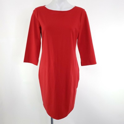 NEW White House Black Market Long Sleeve Sheath Stretch Knit Dress Red M | eBay
