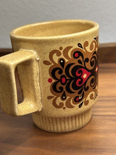 Rare PFALTZGRAFF Mug Harvest Gold Black Swirl Red Heart MCM 282N Retro Vintage - Picture 7 of 7