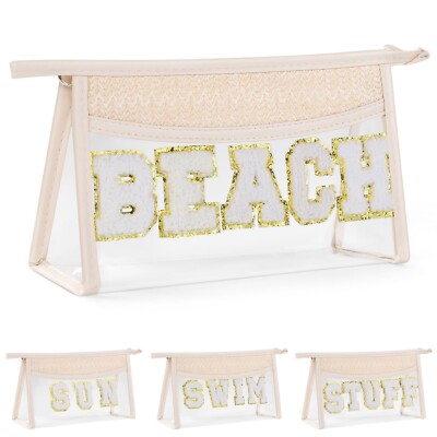 Etercycle Boho Patch BEACH Makeup Bag, Clear PVC Travel Toiletry Bag Waterpro...