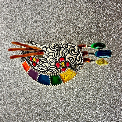 Vintage Palette Brooch Pin 7 Color Enamel Flower Floral Artist Art To Wear 2.75''
