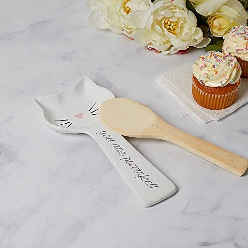 White Ceramic Cat Spoon Rest Kitten Spoon Rest For Stove Or Countertop Cute Kit - Picture 6 of 7