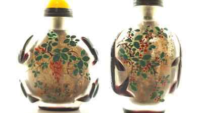 Buy Chinese Glass Snuff Bottle Lot Of 2 - Carved Glass In Enameled Glass Painting