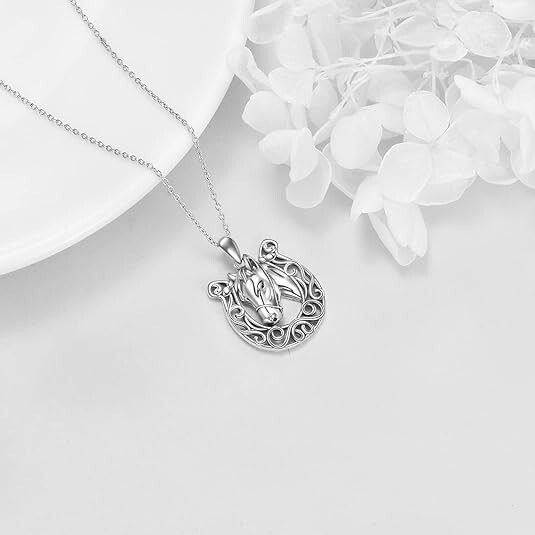 YL Women's 925 Sterling Silver Horseshoe Necklace With Created Aquamarine - Horse Symbol Pendant