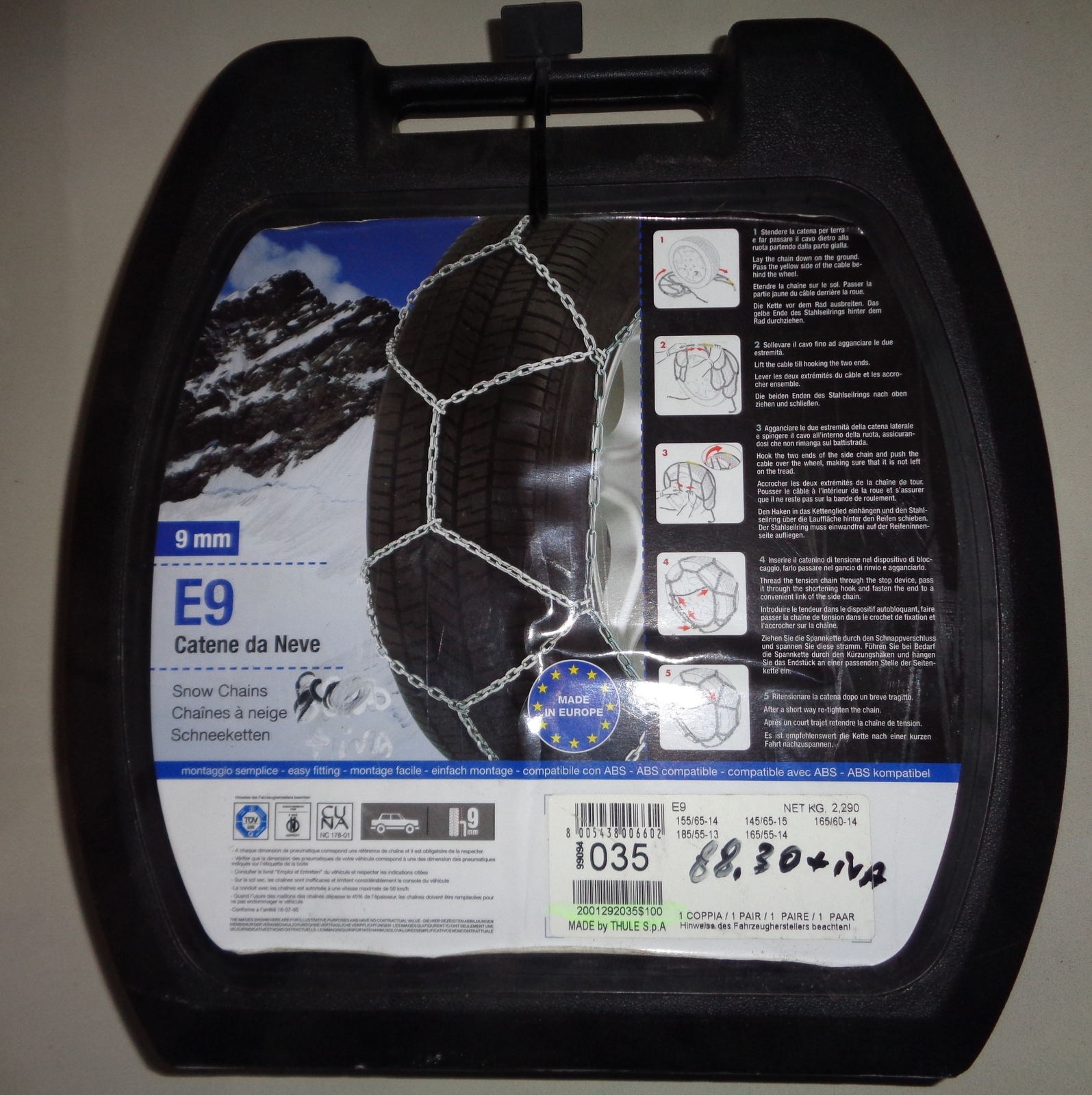 THULE E9 9 mm COD.035 CATENE DA NEVE 155/65-14 145/65-15 165/60-14 185/55-13 165