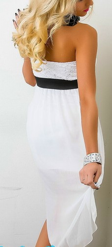 Sexy Miss Femmes Vokuhila Haut Bas Mousseline Robe Bandeau Dentelle Blanc XS/S - Photo 7 sur 10