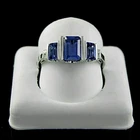 3Ct Emerald Cut Simulated Blue Sapphire Engagement Ring 14K White Gold Plated