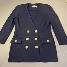 ST. JOHN Sportswear Navy Blue Knit Jacket Size 4 Double Breasted Gold Button