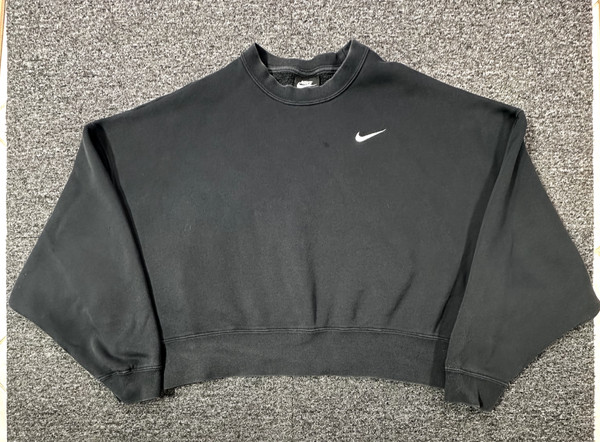 Nike Pullover Crop Fleece Sweatshirt Womens Large Black Relaxed Oversize Fit