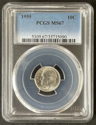 1955 (P) Roosevelt Dime PCGS MS67 Small Chip In Slab