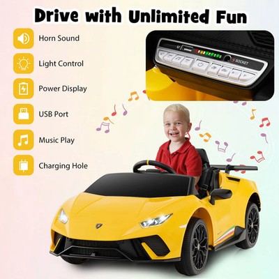 Lamborghini Kinder Mitfahrauto 12V Batteriebetriebenes Elektrofahrzeug - Gelb