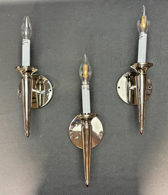 Set of 3 Wall Mount Light Sconces - Polished Nickel - As Is