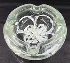 Murano MCM Style Round Hand Blown Glass Ashtray Dish Clear White Flower Sommerso