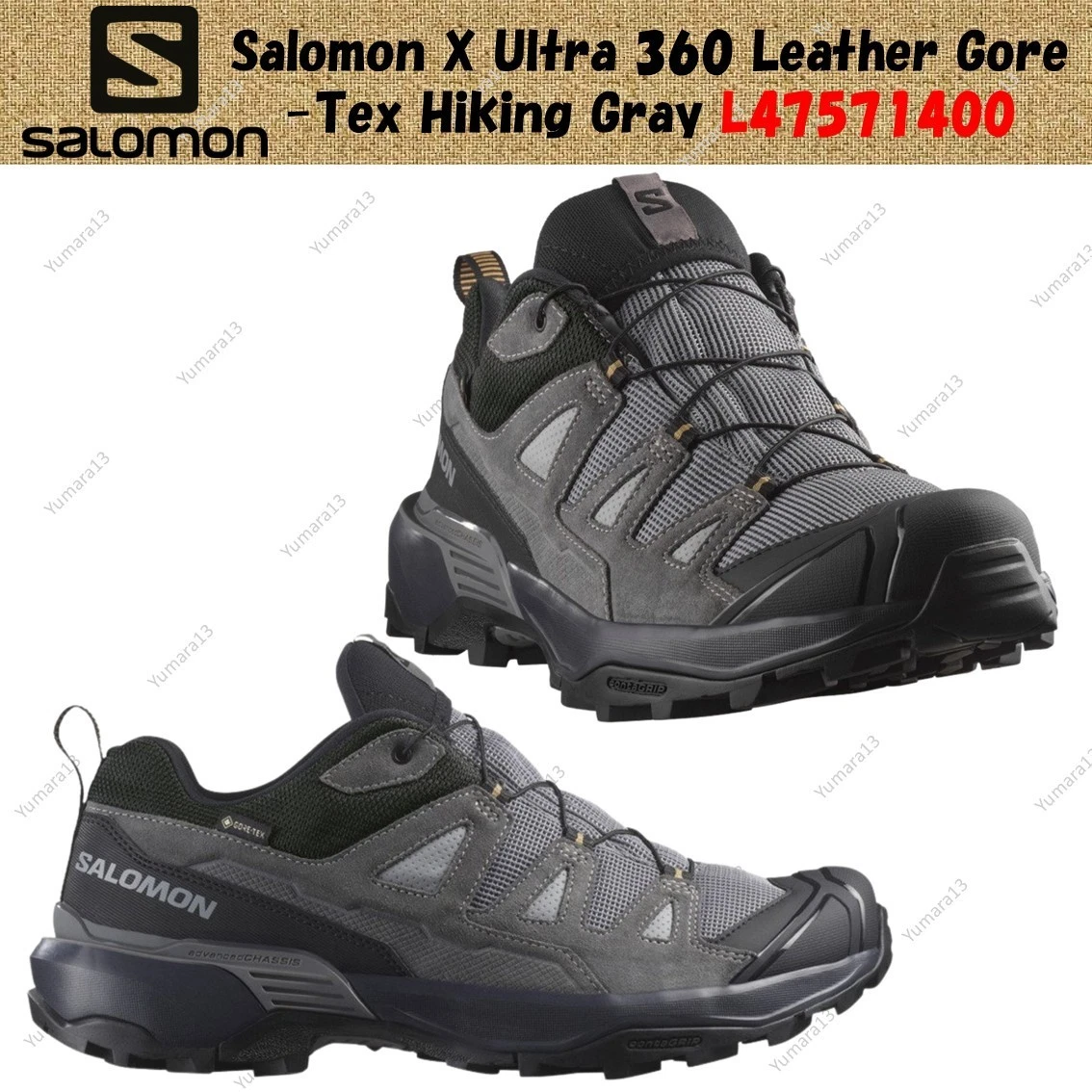 Salomon X Ultra 360 Leather Gore-Tex Hiking Gray L47571400 Men's Size