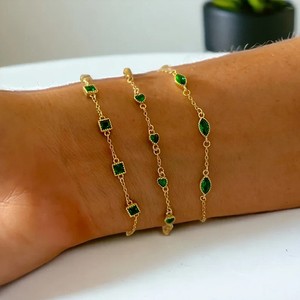 Authentic 6Ct Lab Created Emerald Diamond Bracelet 3 Pcs Set in 7" 14K Yellow Gold Plated