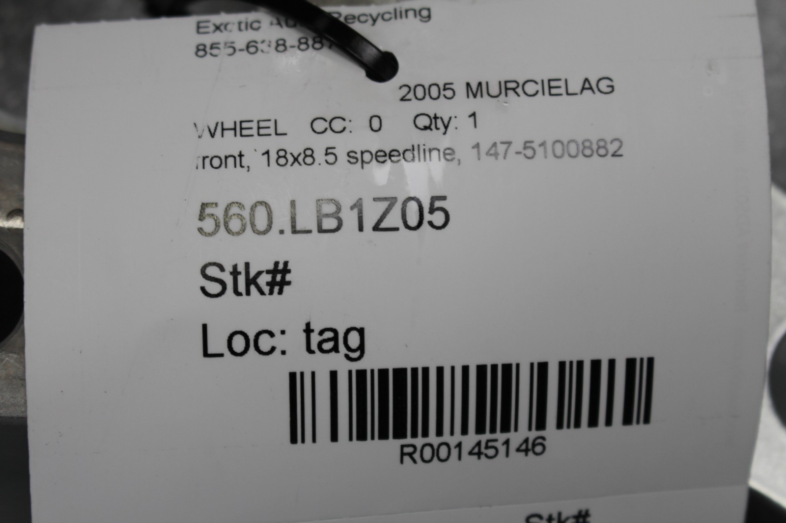 Lamborghini Murcielago, Speedline Front Wheel, Used, P/N 147-5100882