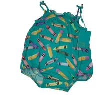NWT Posh Peanut Girls 3-6 Months Turquoise Crayon Back to School Bubble Romper