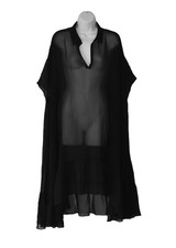 A3 Auth RUTI Black Silk Chiffon Collared V Neck Oversized Tunic Dress Size O/S