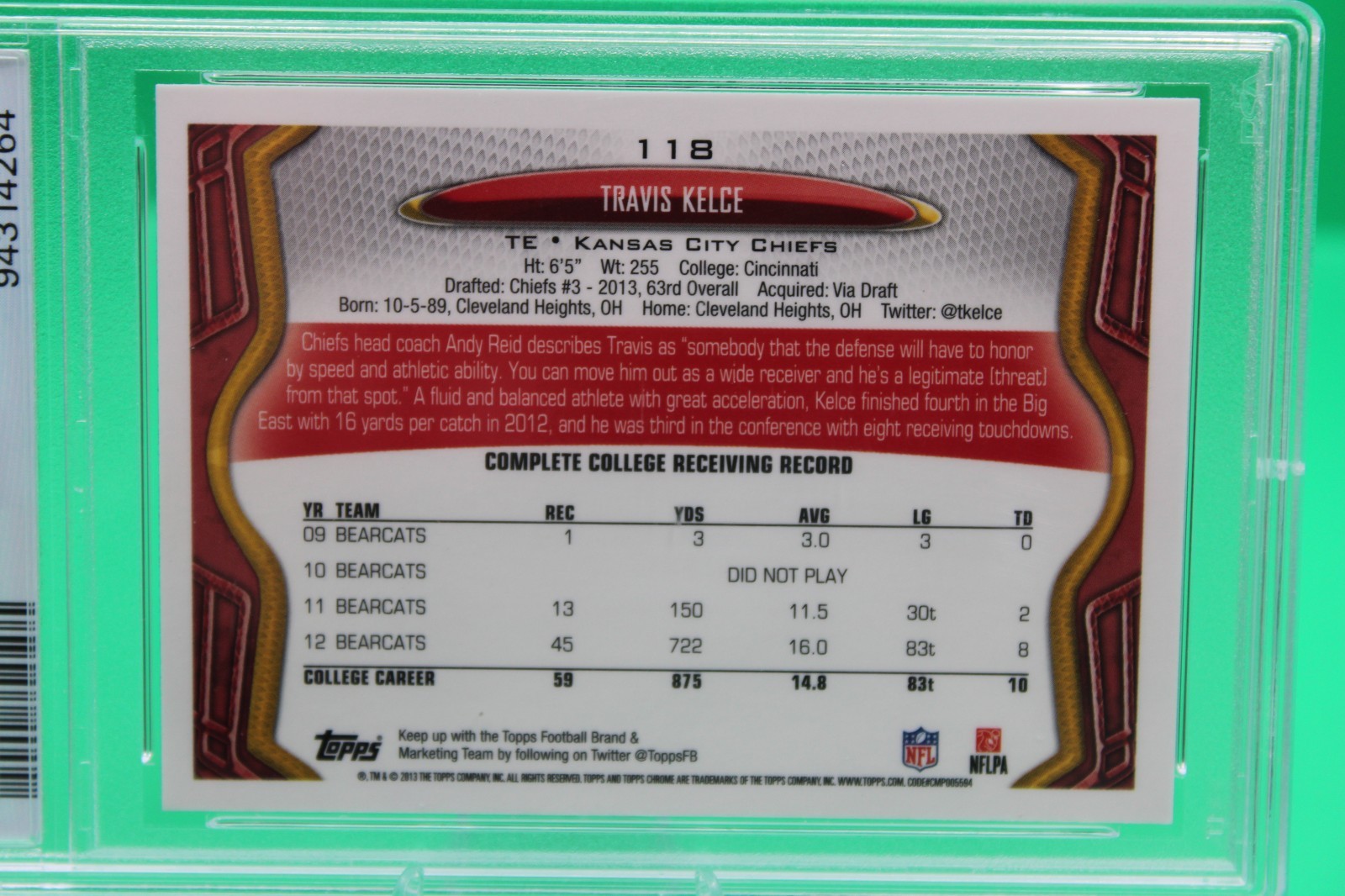 158662461 Travis Kelce 2013 Topps Chrome #118 Rookie RC PSA 9 view 17